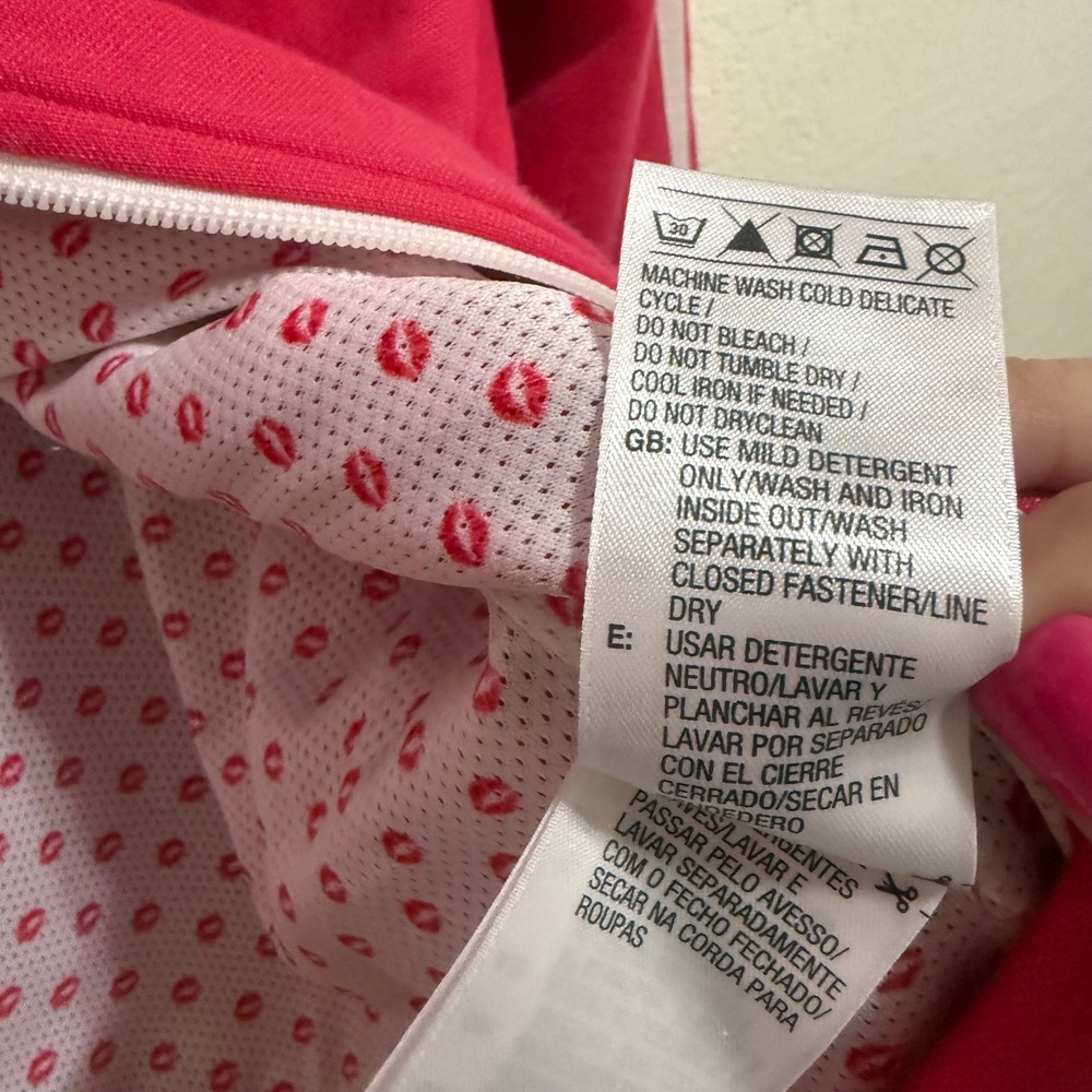 Vintage Adidas Women's Track Jacket Pink White Logo Zip Up Lips Lining Size S - Picture 6 of 10